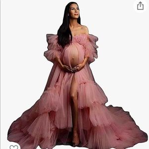 Long Sheer Tulle Robe for Maternity...